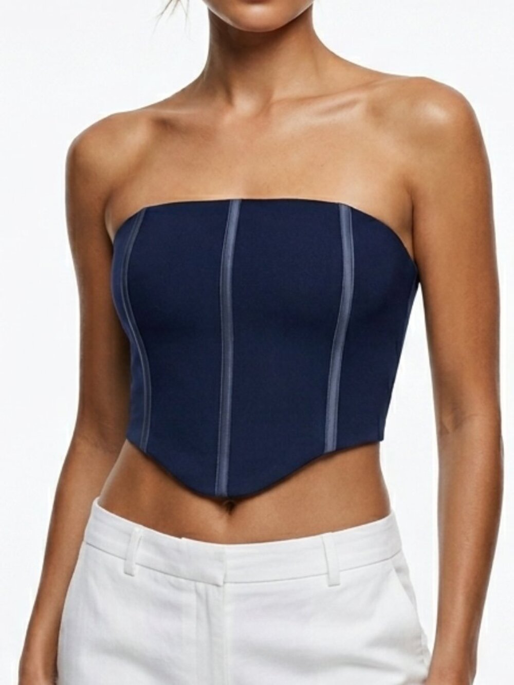 Kendall & Kylie Navy Blue Bustier Corset Top Feminine Romantic Layers XS